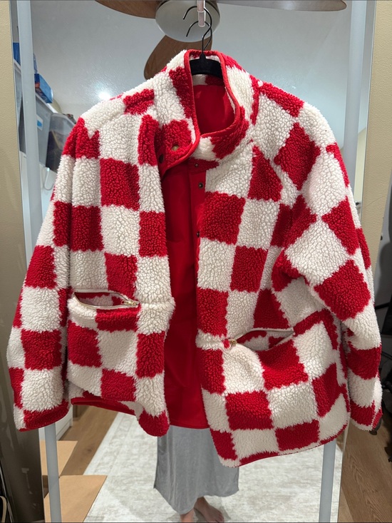 Amazon Jackets & Blazers - Amazon Red and White Checkered Teddy Jacket